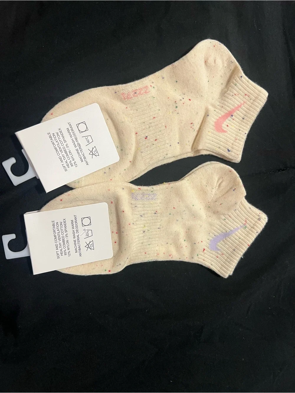 Pink and Purple Low-Cut Speckled Crew Socks - Cream